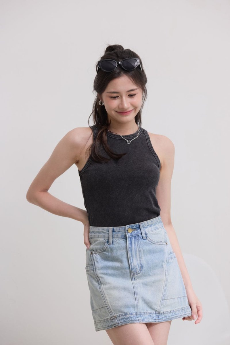Lynne Washed Halter Top Black