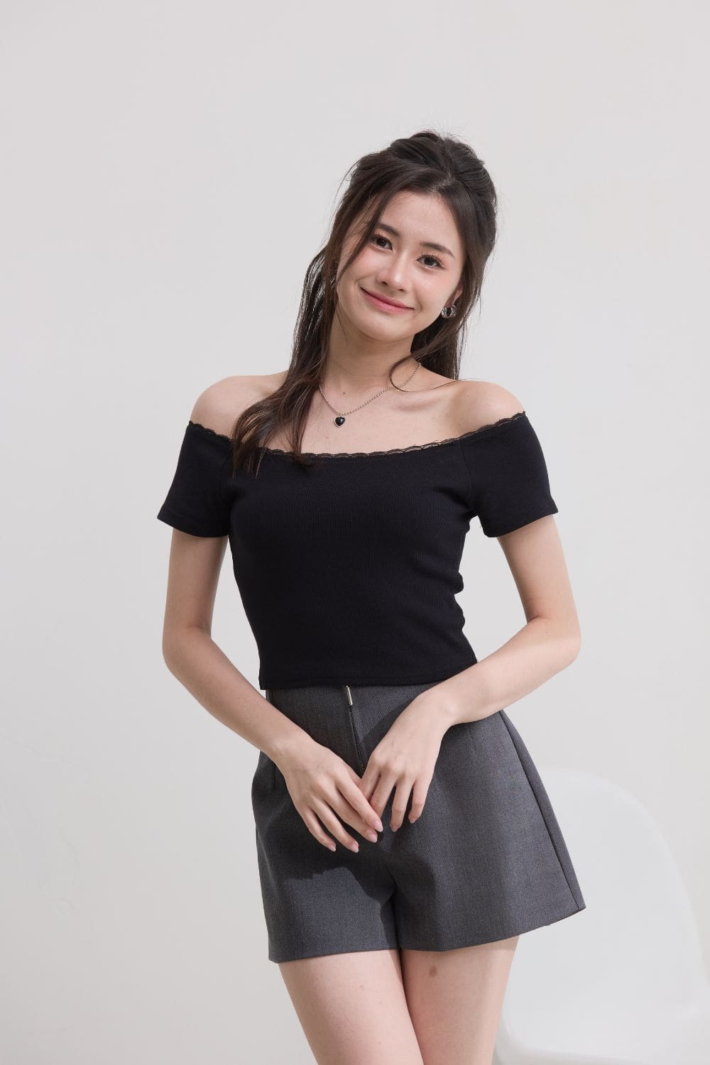 Amira Off Shoulder Lace Top Black