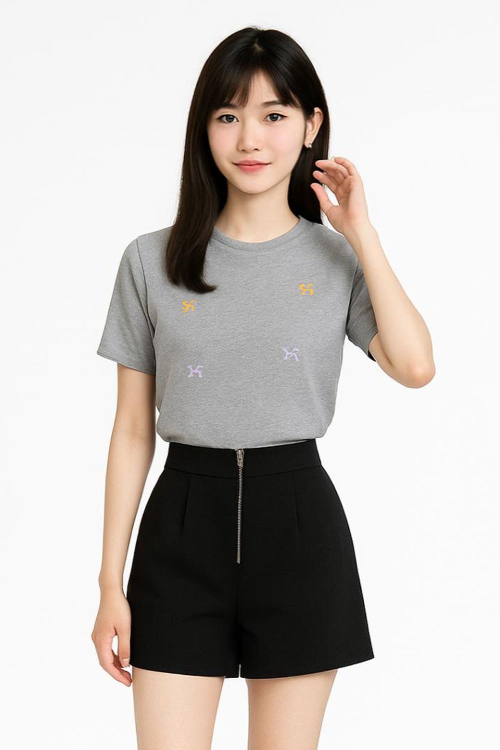 Lumi Ribbon Embroidery Top Grey