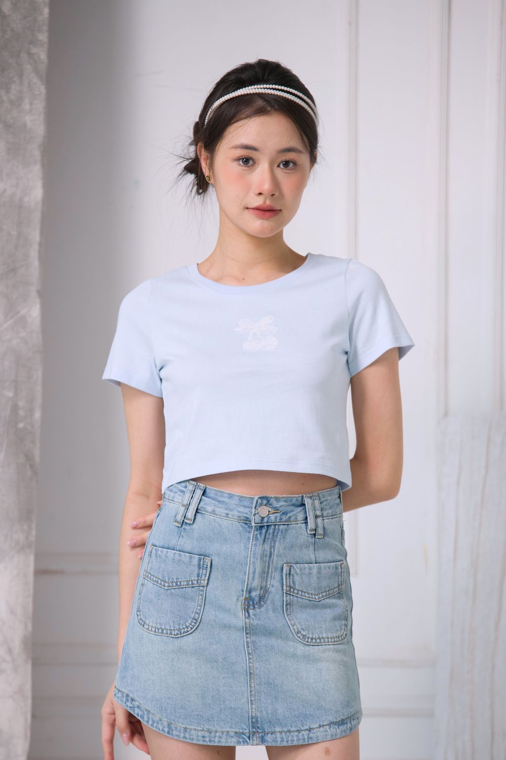 Cherie Lace Crop Top Sky