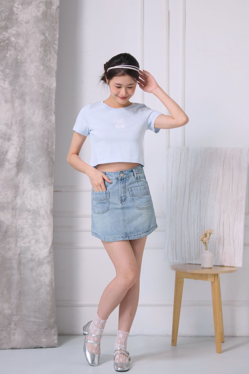 Cherie Lace Crop Top Sky