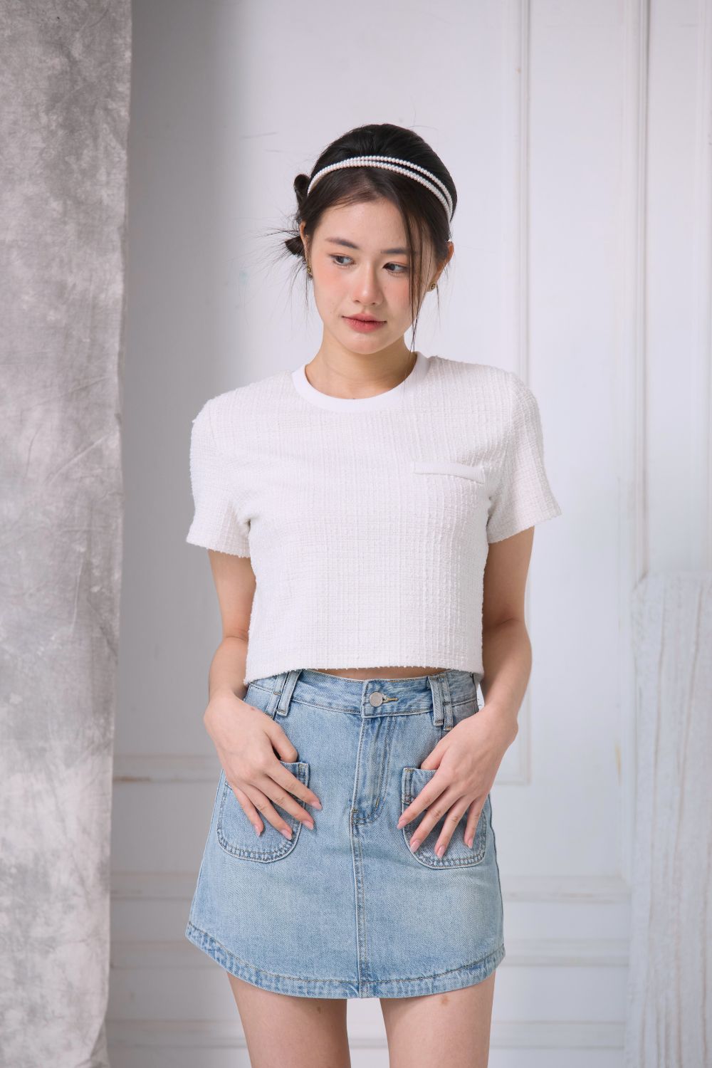 Éloise Tweet Pocket Top Ivory