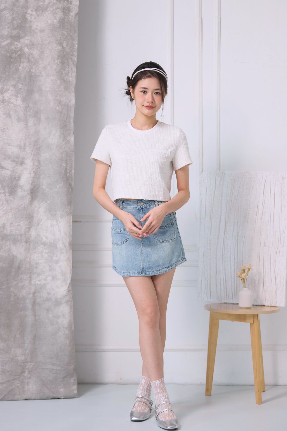 Éloise Tweet Pocket Top Ivory