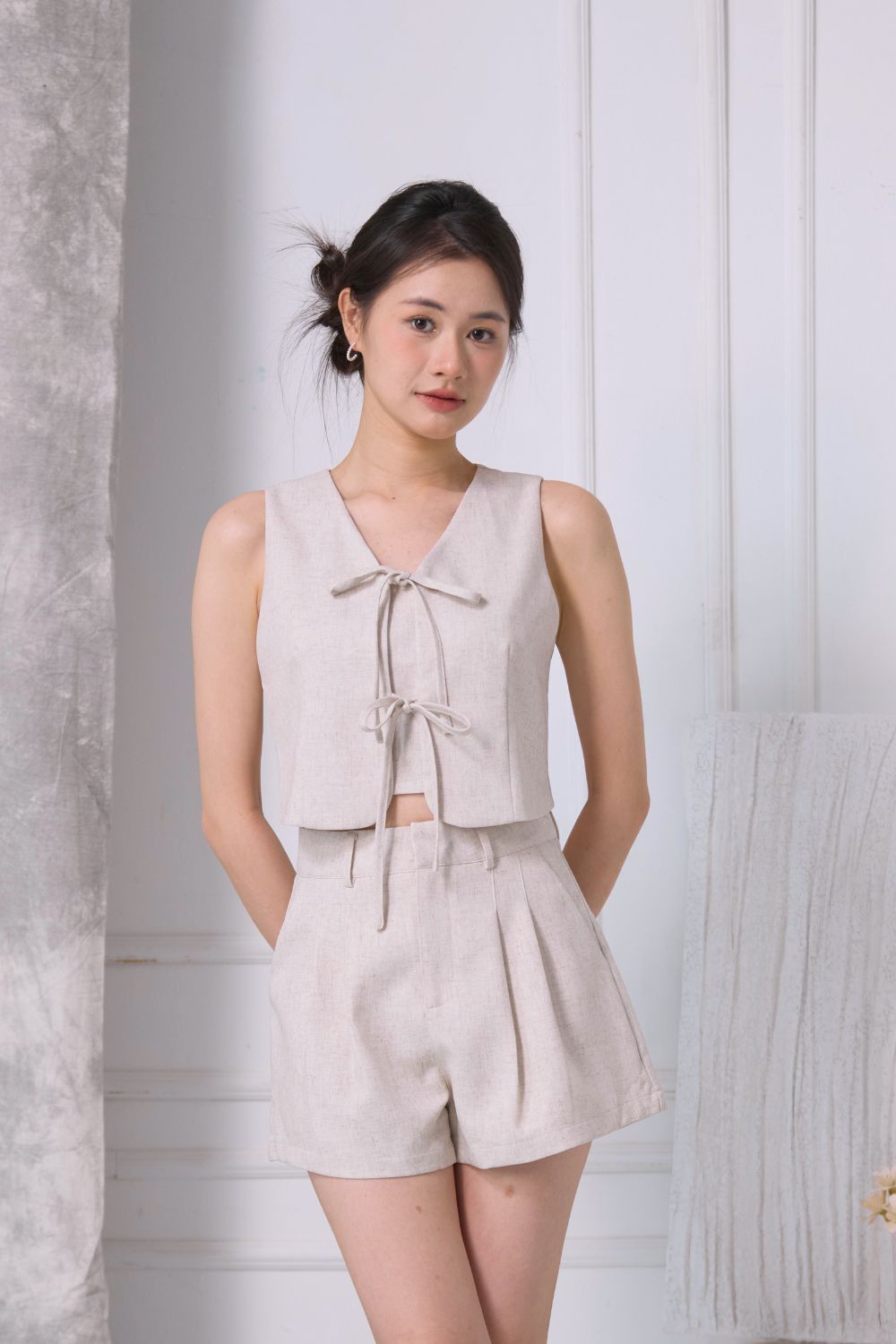 Verra Dual Wear Tie Vest Top Cream