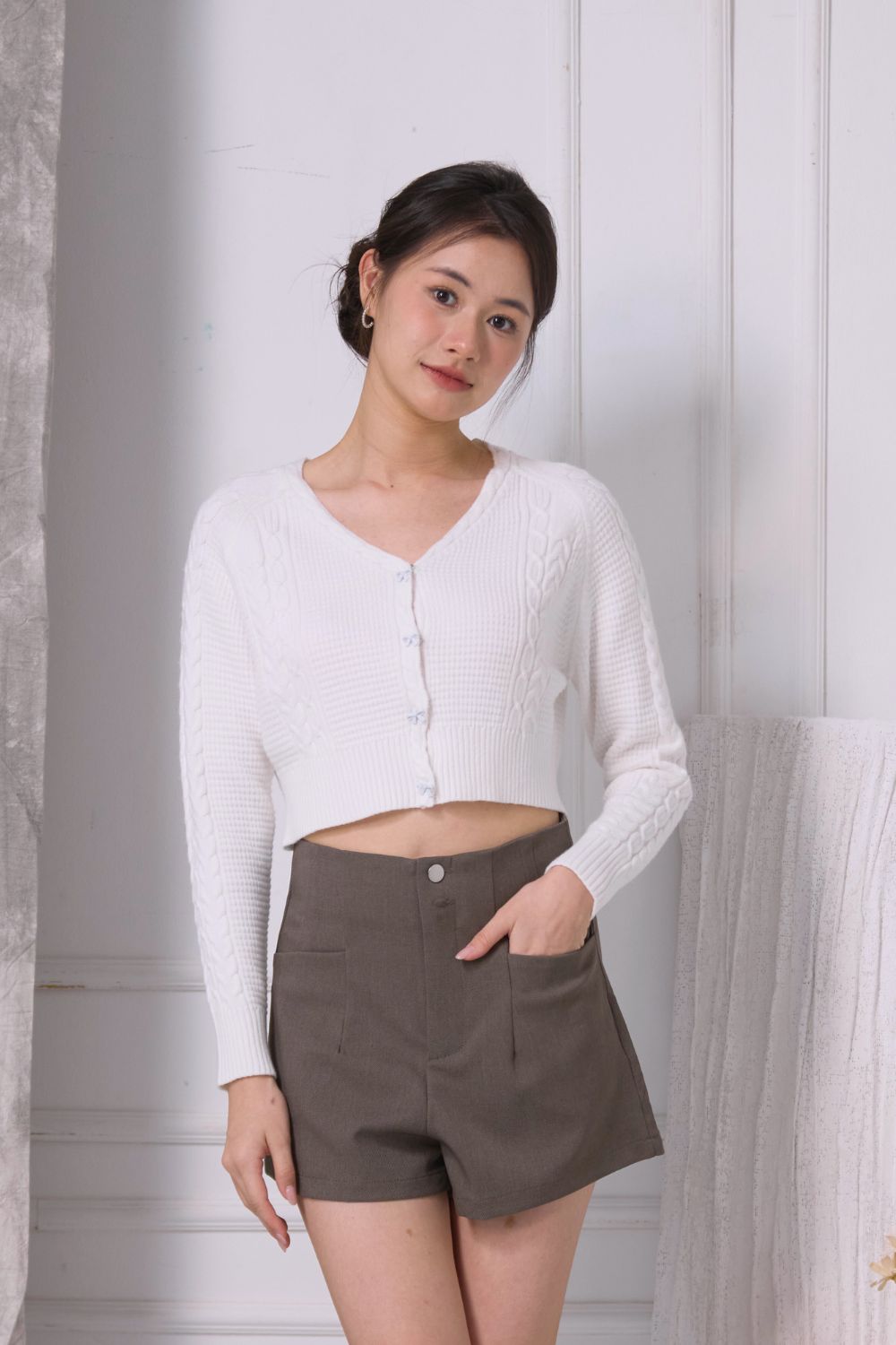 Estelle Ribbon Knit Cardigan Ivory