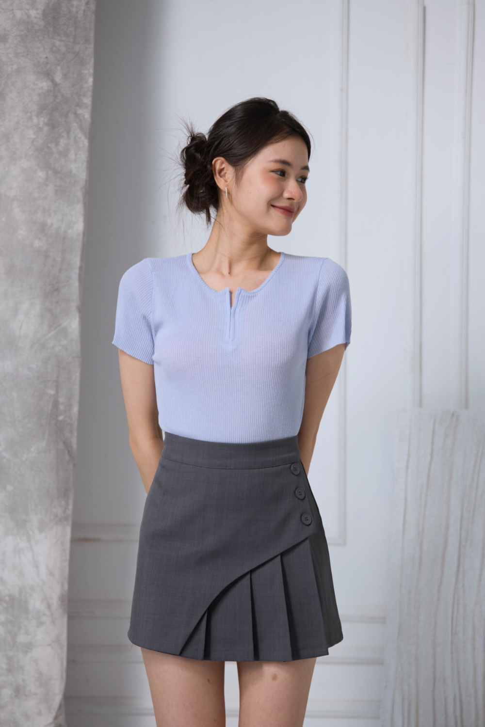 Chloé Pleated Button Skirt Grey