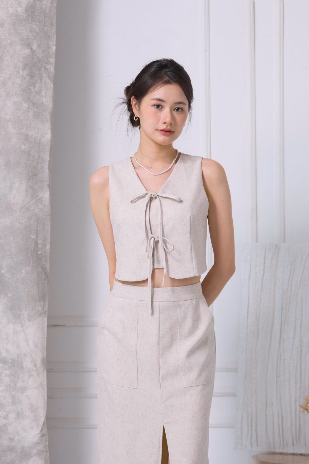 Verra Textured Midi Skirt Cream