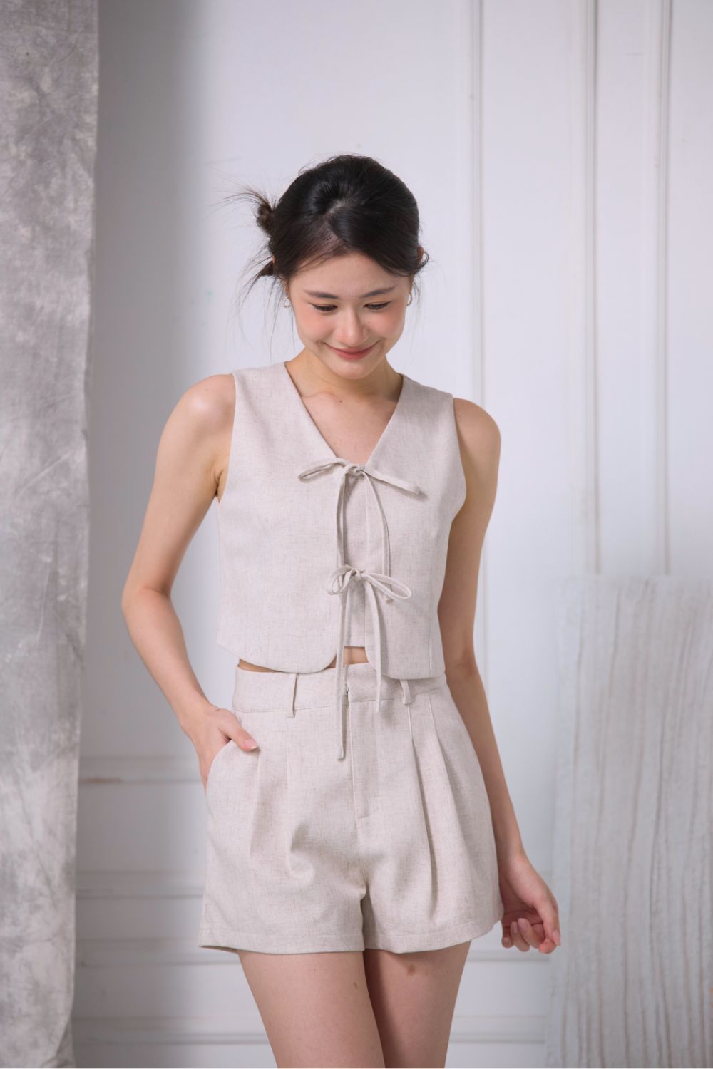 Verra Textured Shorts Cream