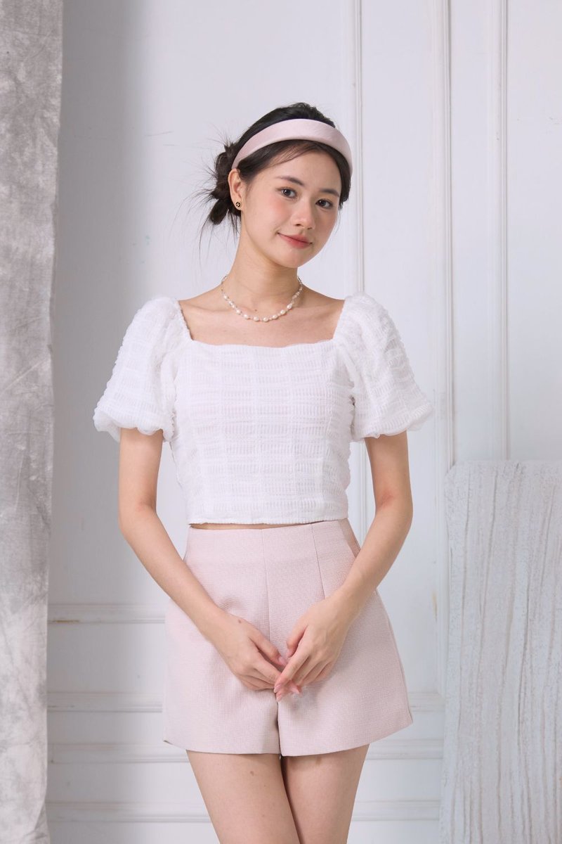 Yvette Textured Mesh Top Ivory