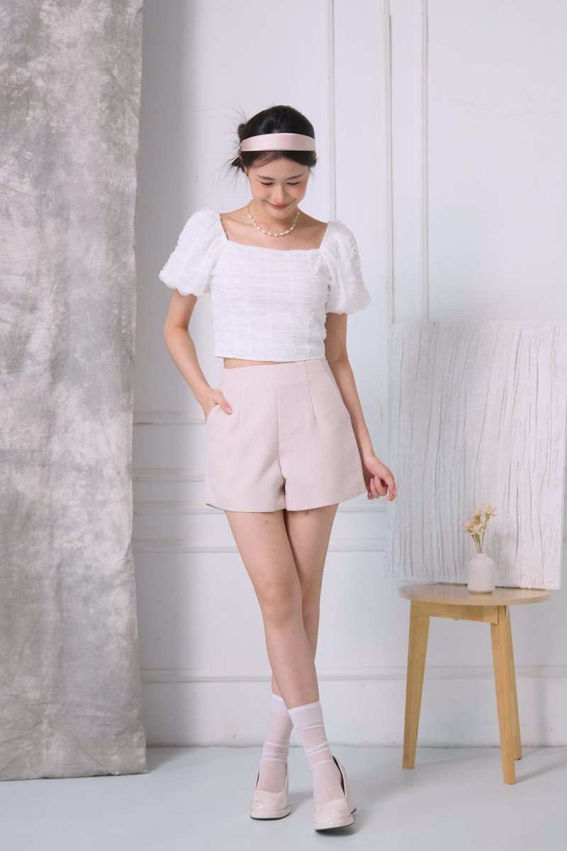 Yvette Textured Mesh Top Ivory