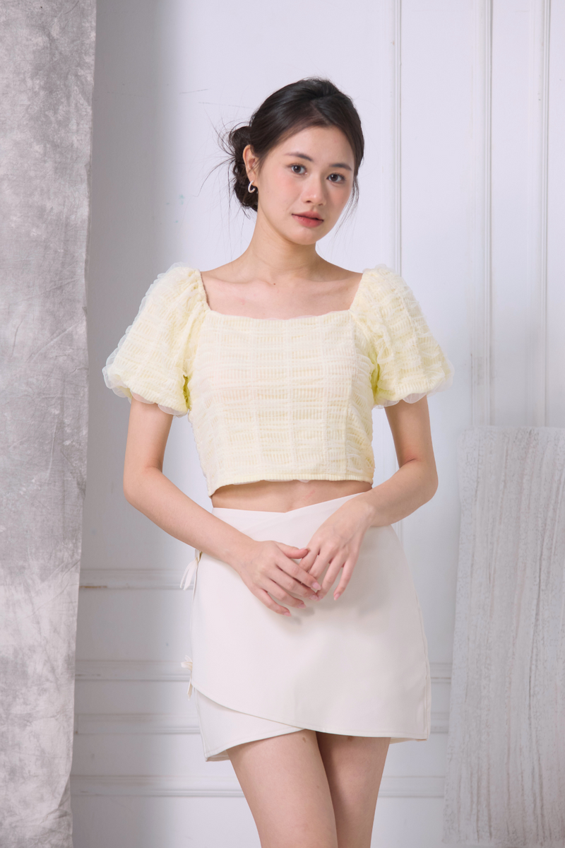 Yvette Textured Mesh Top Yellow