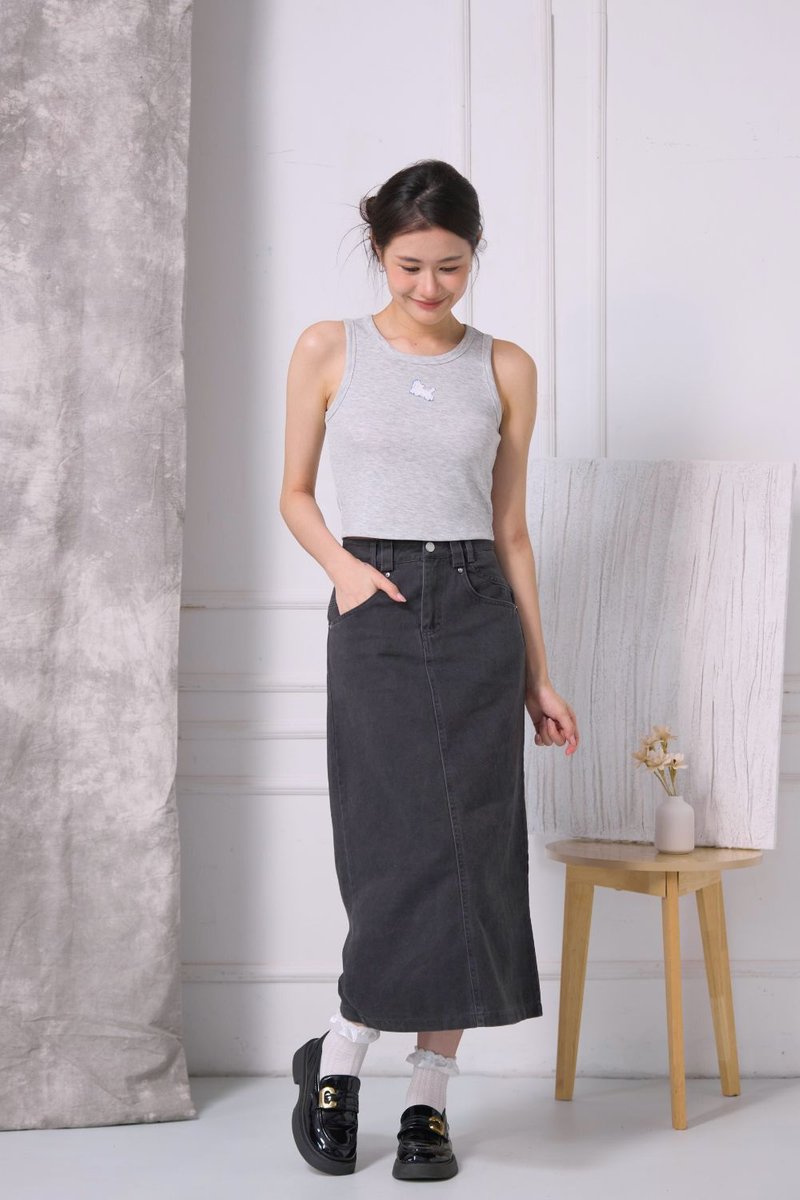 Coco Chenille Embroidery Halter Top Grey
