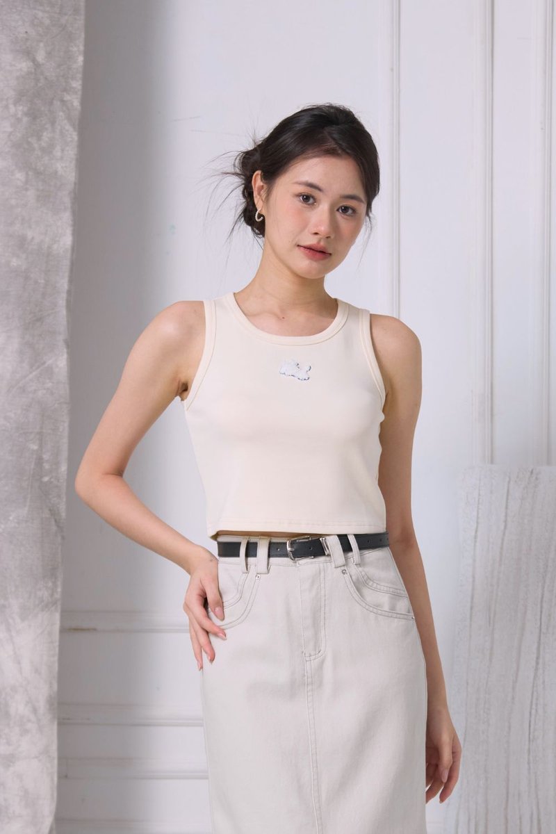 Coco Chenille Embroidery Halter Top Yellow