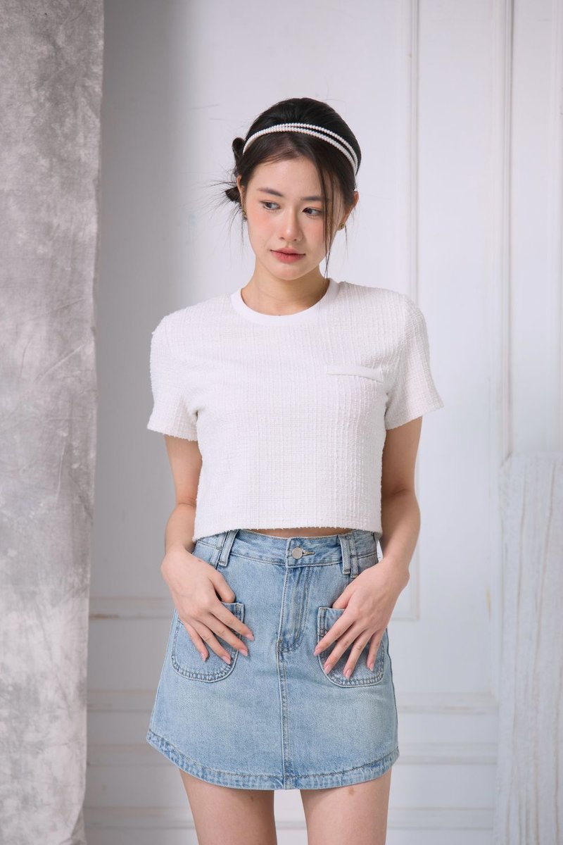 Éloise Tweet Pocket Top Ivory