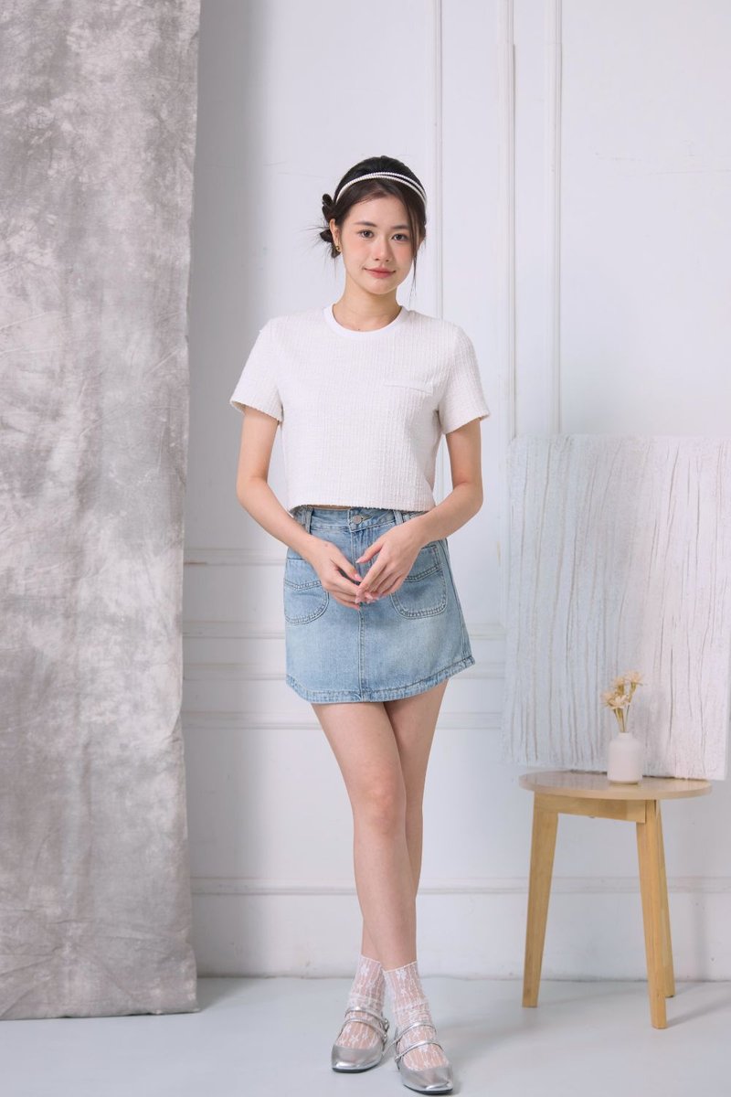 Éloise Tweet Pocket Top Ivory