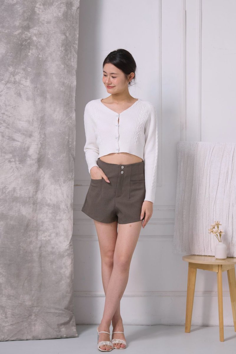 Delphine Double Button Shorts Khaki