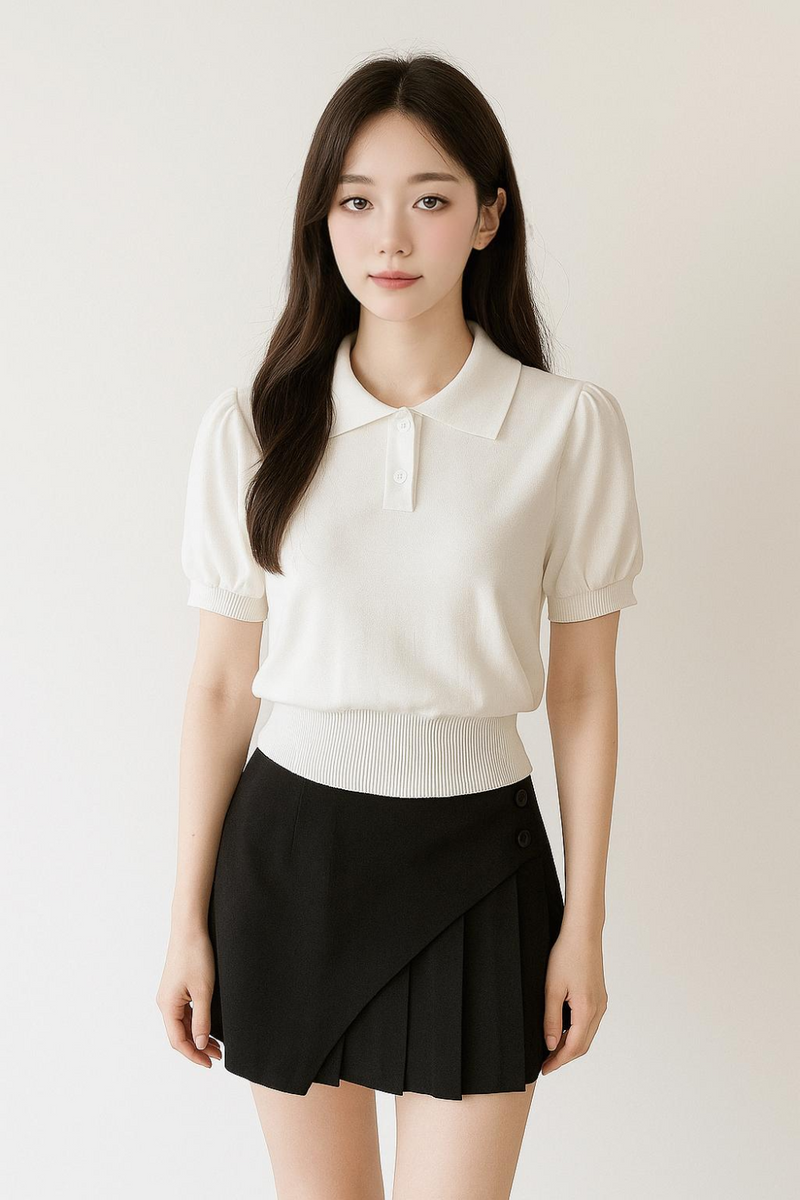 Elisia Collar Knit Top Ivory
