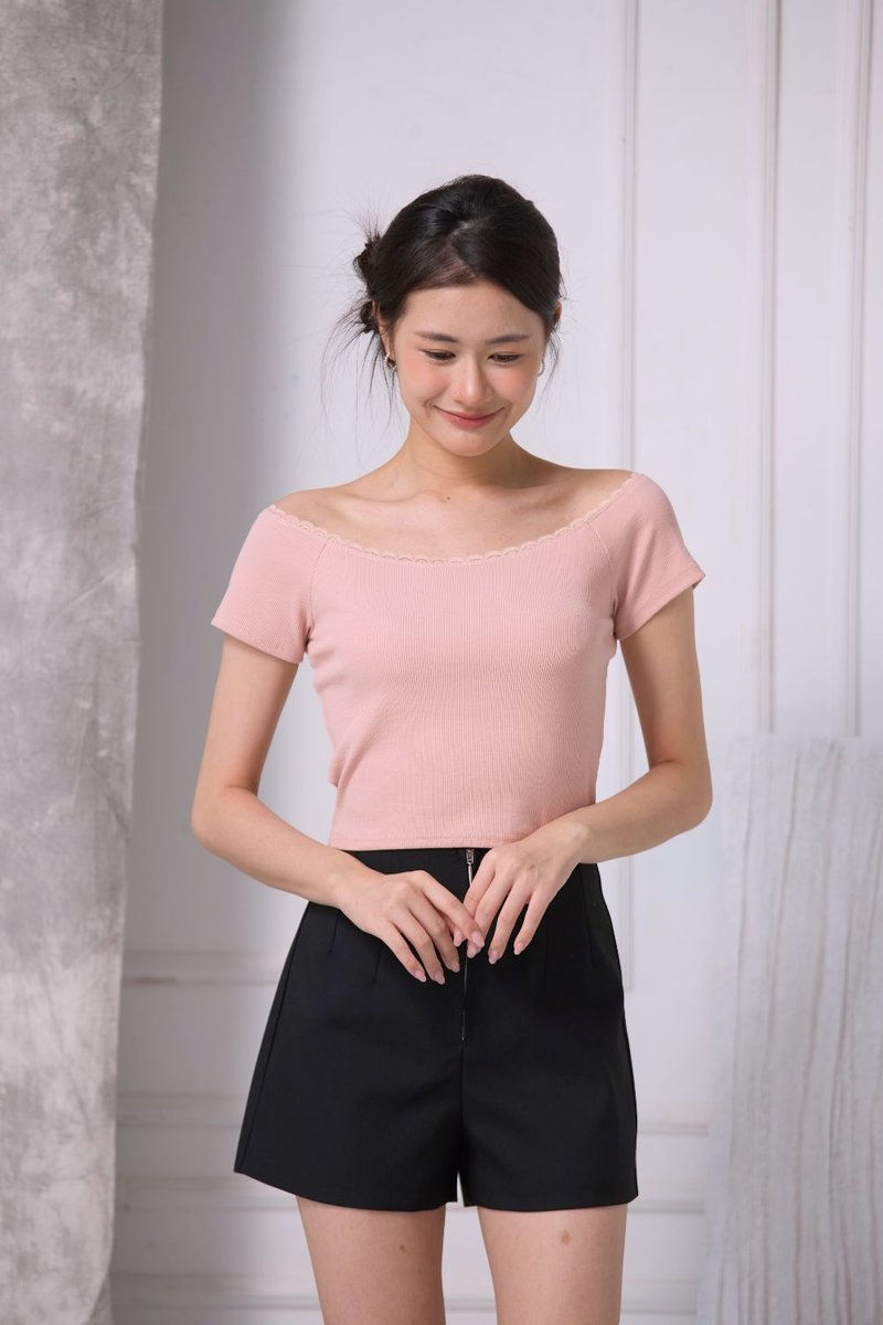 Amira Off Shoulder Lace Top Blush