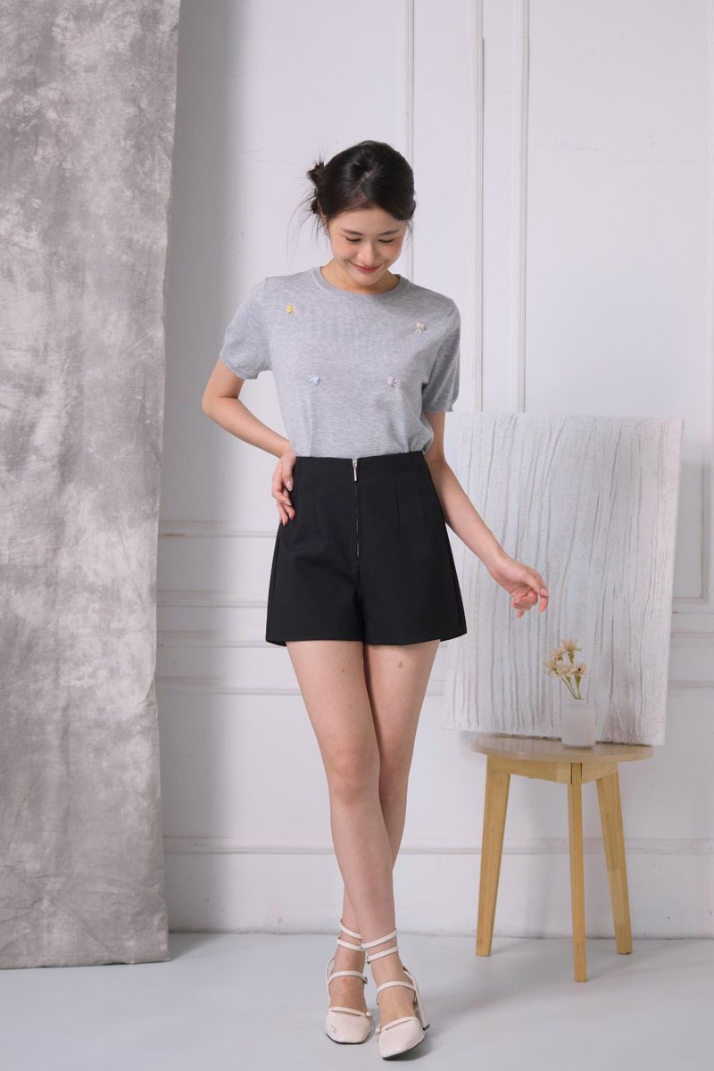 Lumi Ribbon Embroidery Top Grey