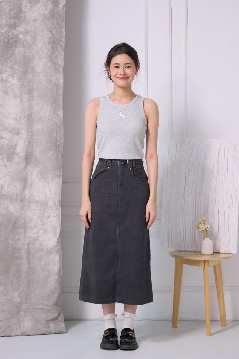 Avery Washed Twill Midi Skirt Black