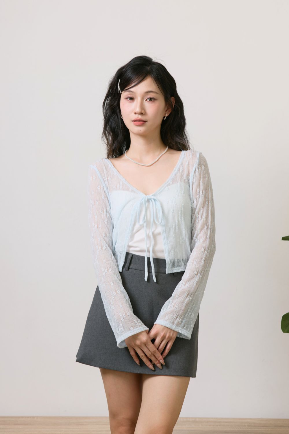 Evienne Lace Tie Cardigan Sky