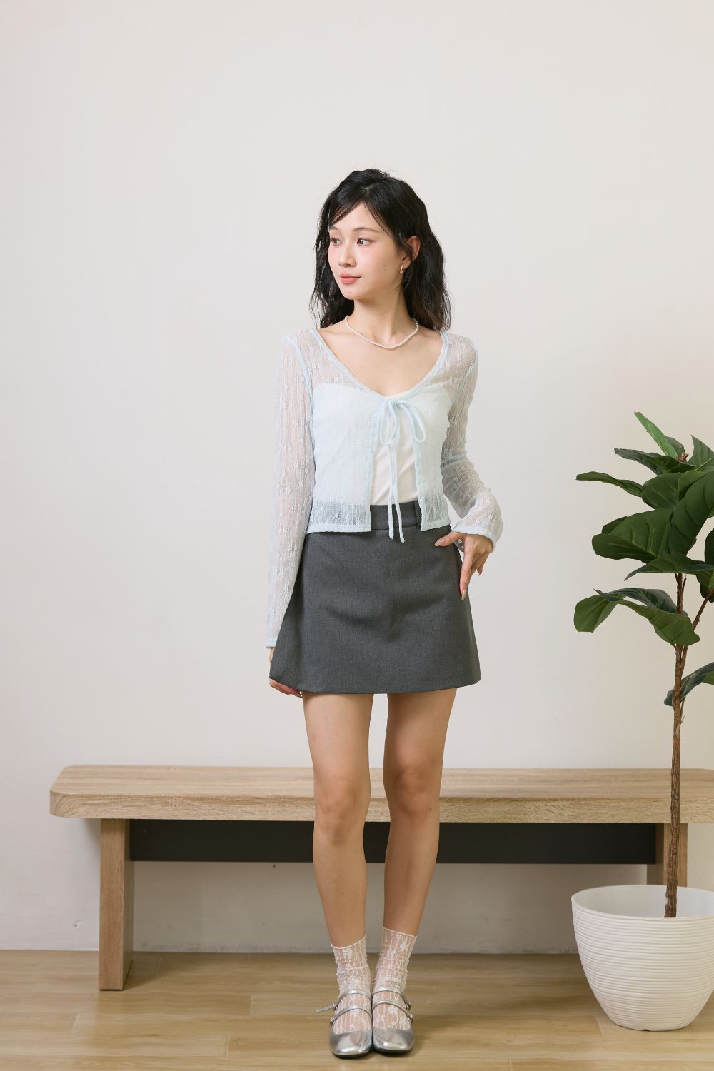 Evienne Lace Tie Cardigan Sky