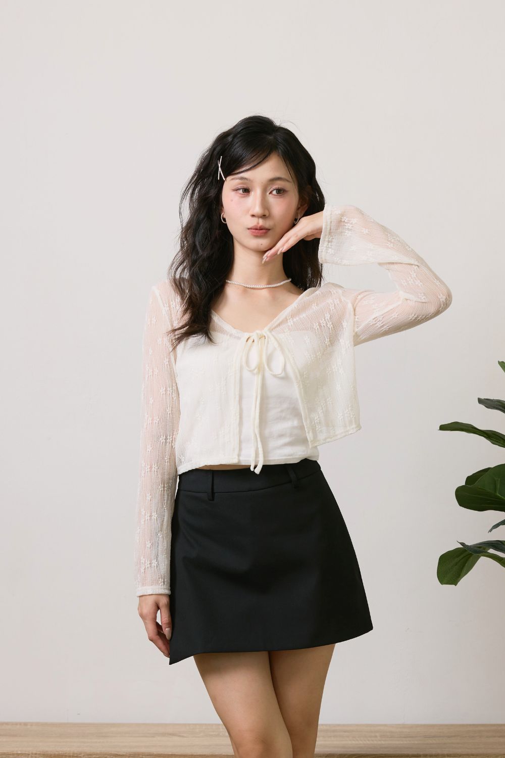 Evienne Lace Tie Cardigan Ivory