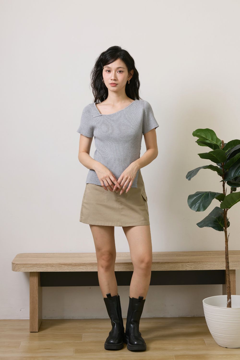 Thalyn Asymmetrical Knit Top Grey