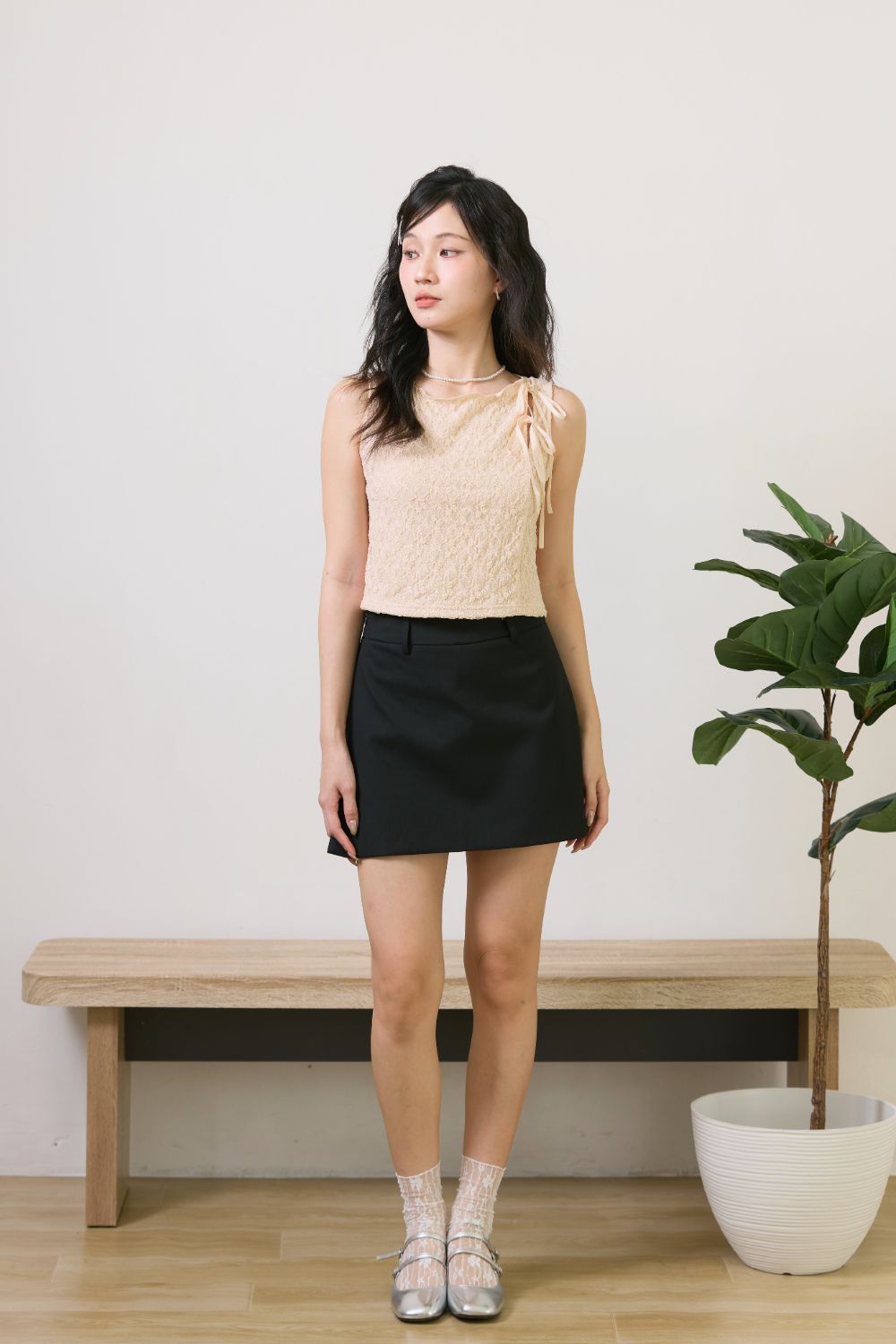 Liliane Lace Ribbon Top Cream