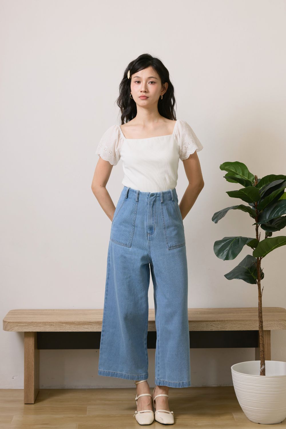 Zephyra Culottes Denim Jeans Light Wash