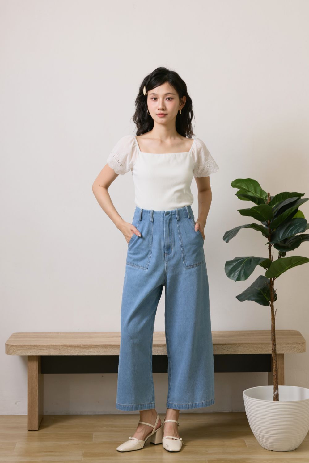 Zephyra Culottes Denim Jeans Light Wash