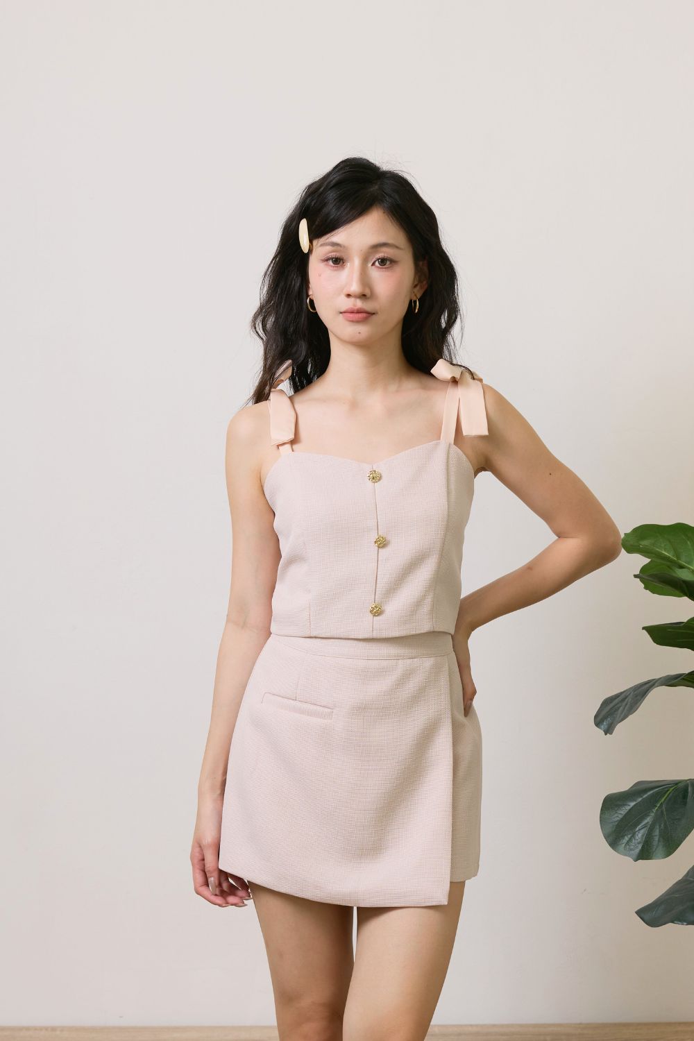 Solenne Tweed A-Line Skirt with Pockets Pink