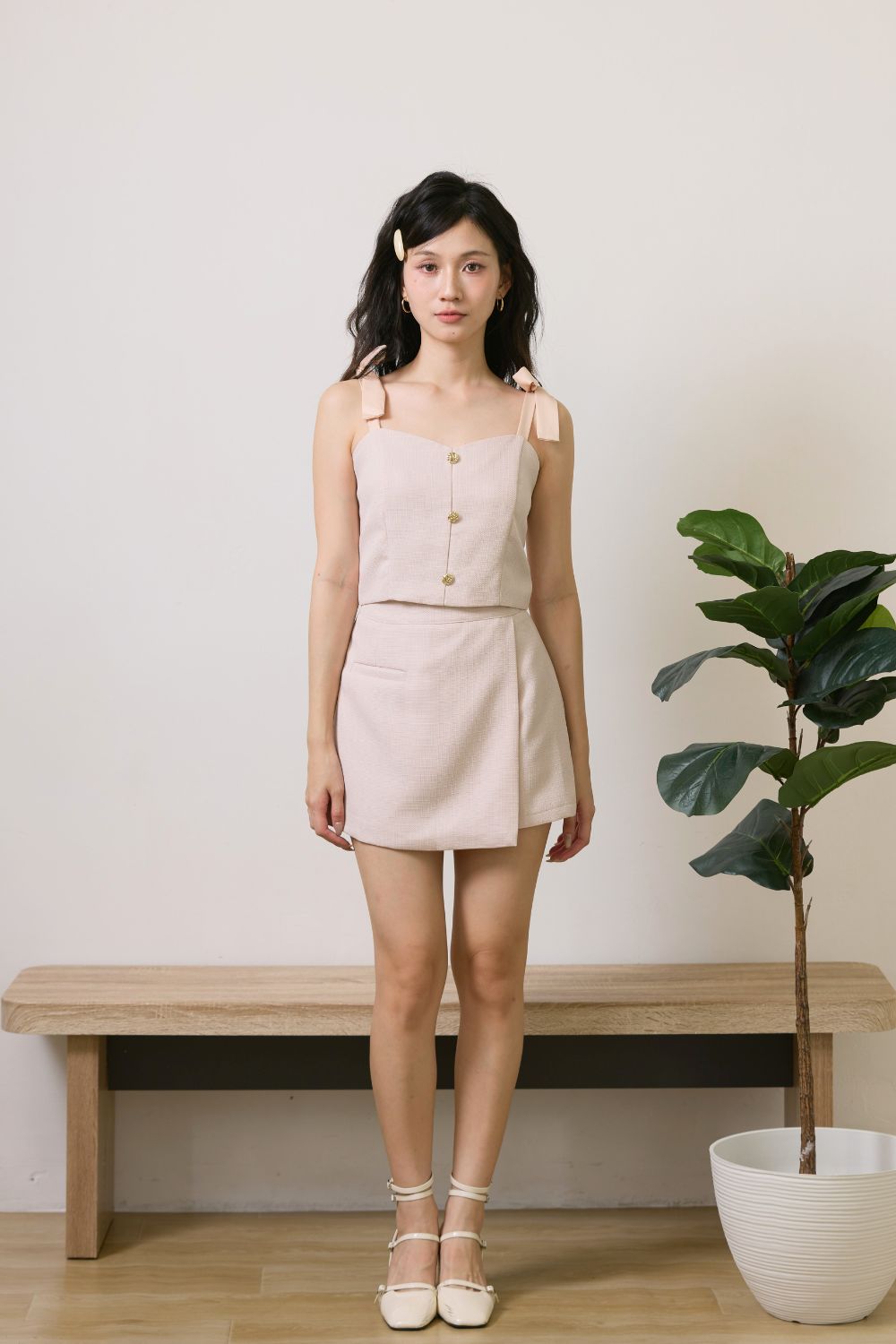 Solenne Tweed A-Line Skirt with Pockets Pink