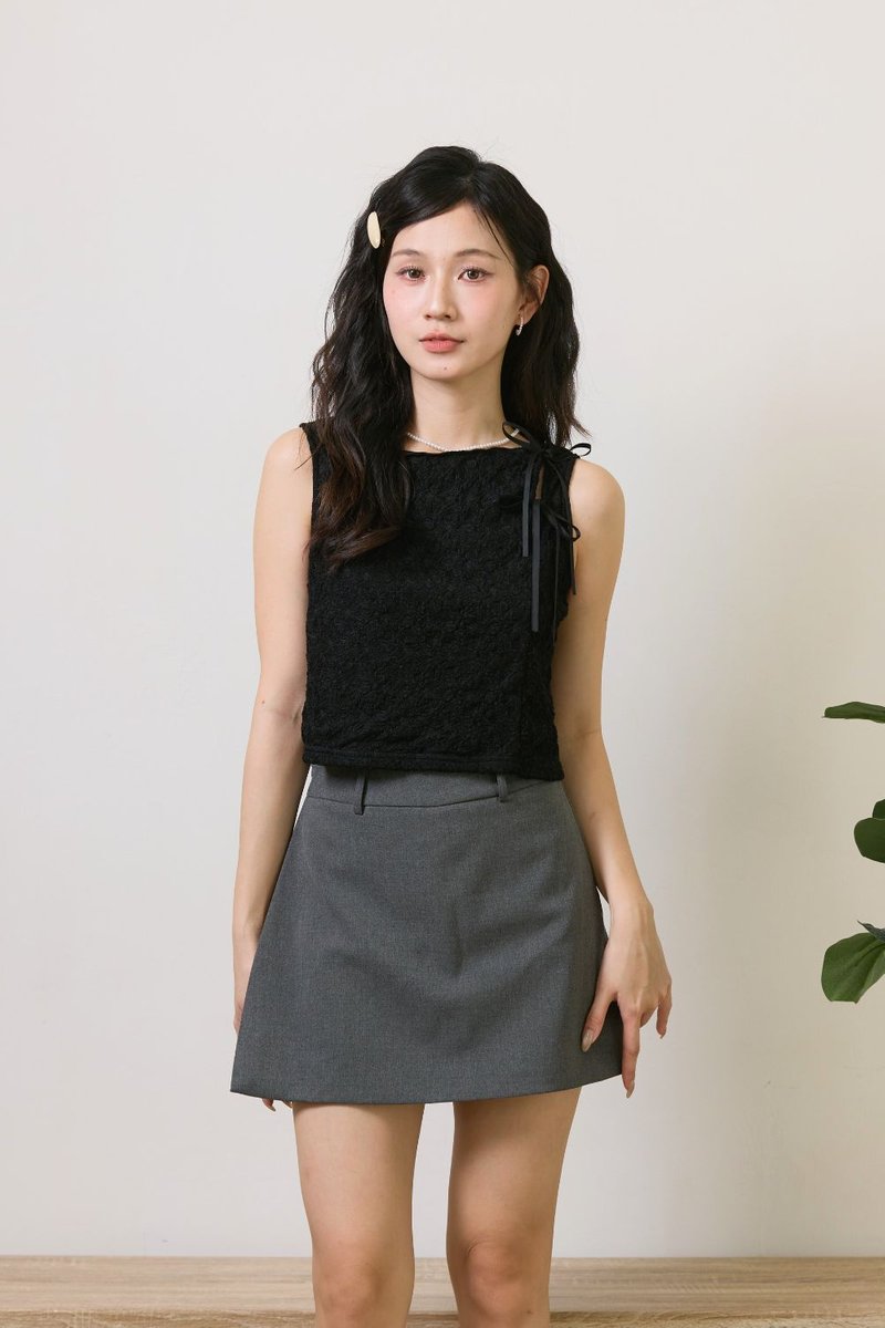 Liliane Lace Ribbon Top Black