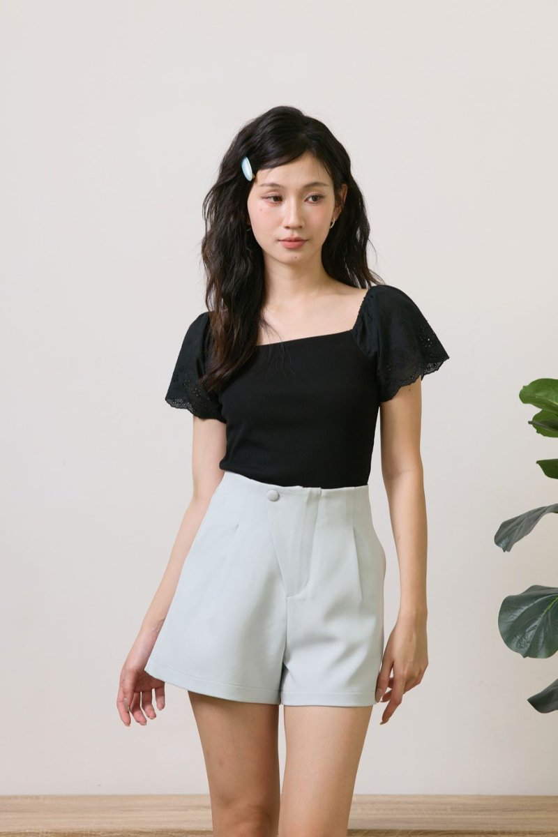 Giselle Eyelet Square Neck Top Black