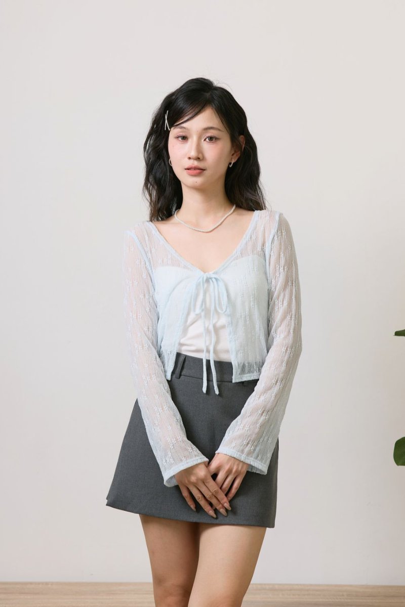 Evienne Lace Tie Cardigan Sky