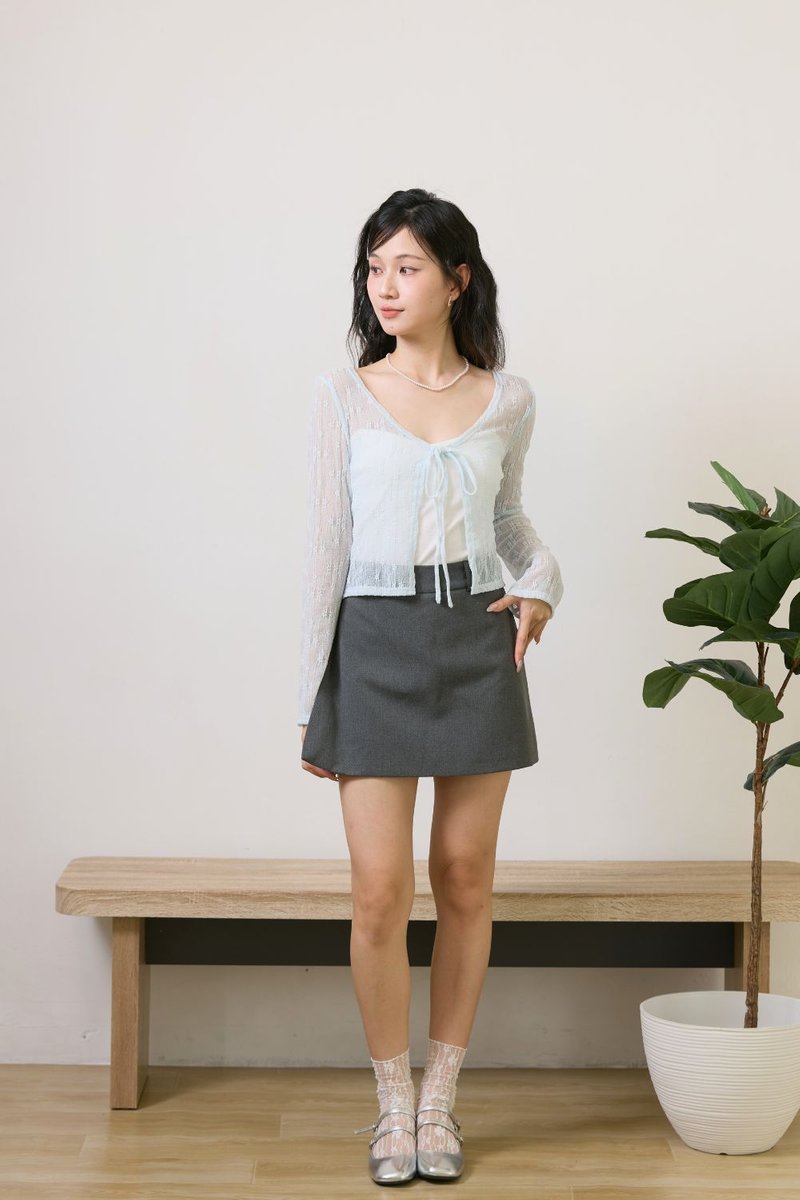 Evienne Lace Tie Cardigan Sky