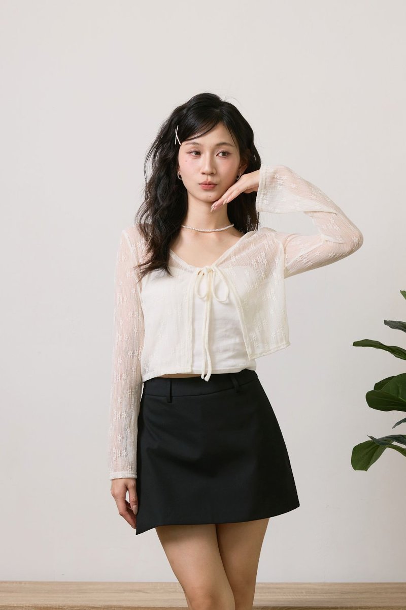 Evienne Lace Tie Cardigan Ivory