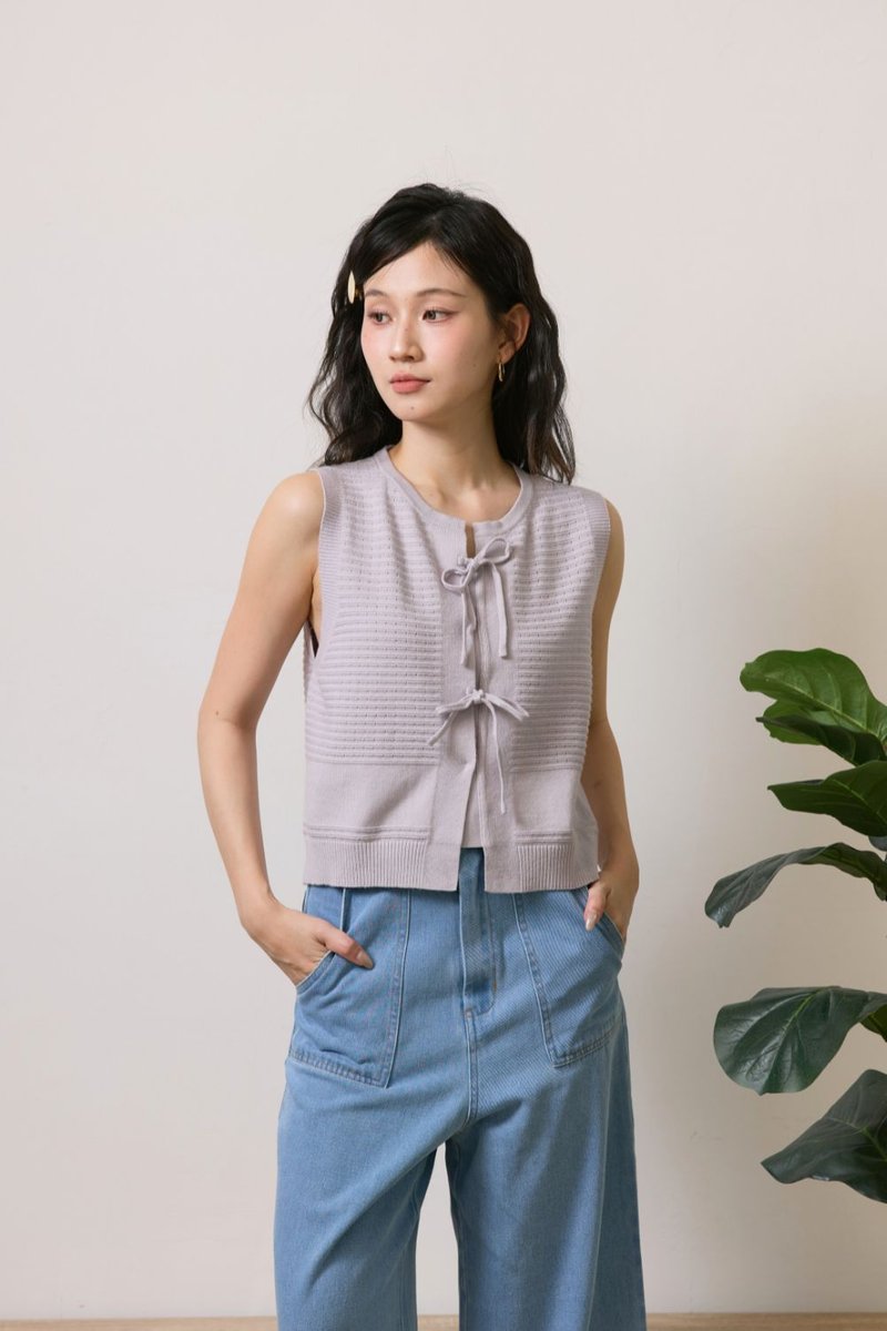 Saphyne Crochet Knit Vest Top Grey