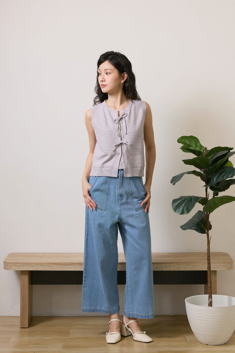 Saphyne Crochet Knit Vest Top Grey