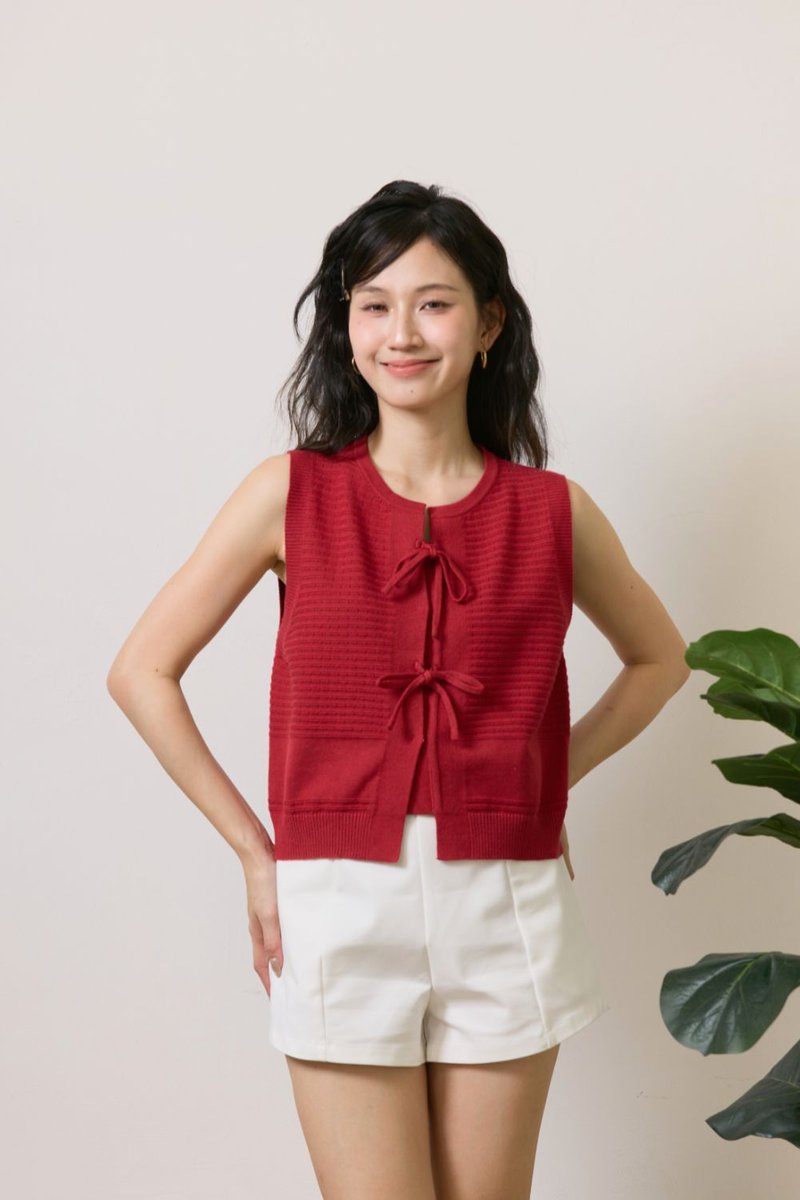 Saphyne Crochet Knit Vest Top Wine