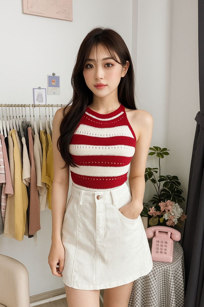 Nerina Halter Knit Top Red