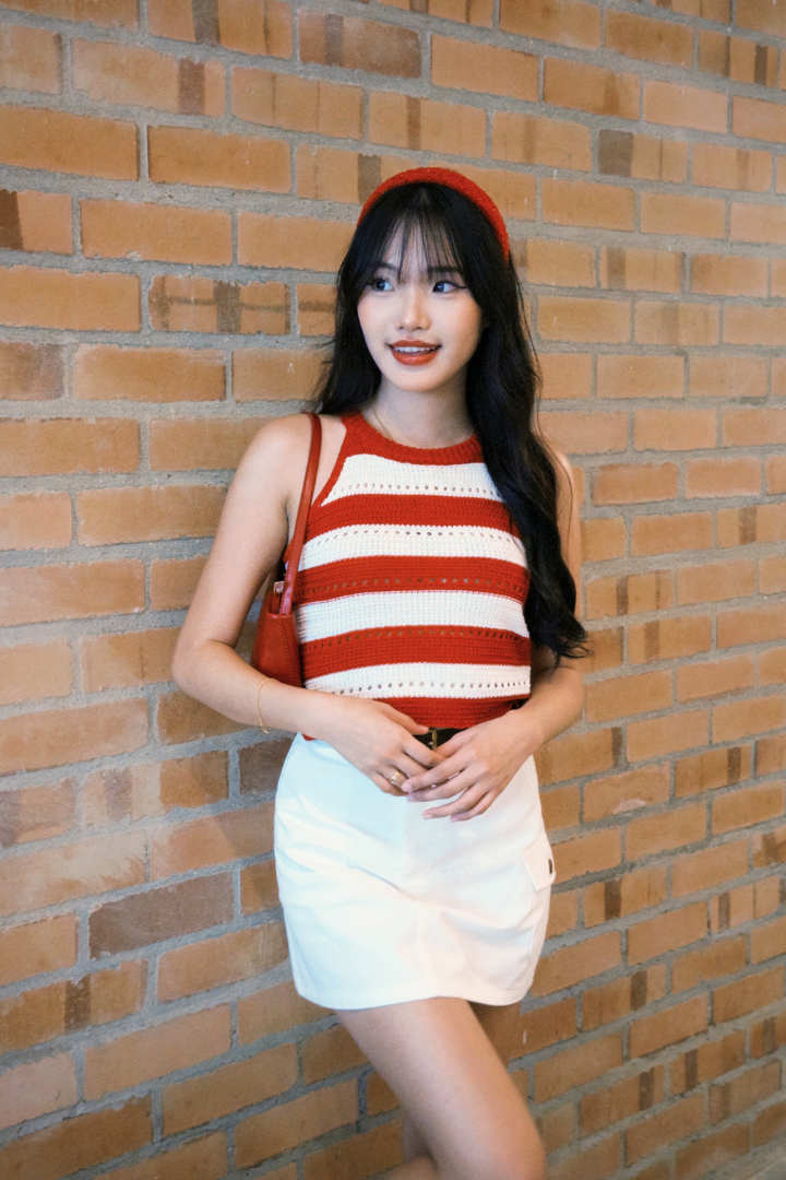 Nerina Halter Knit Top Red