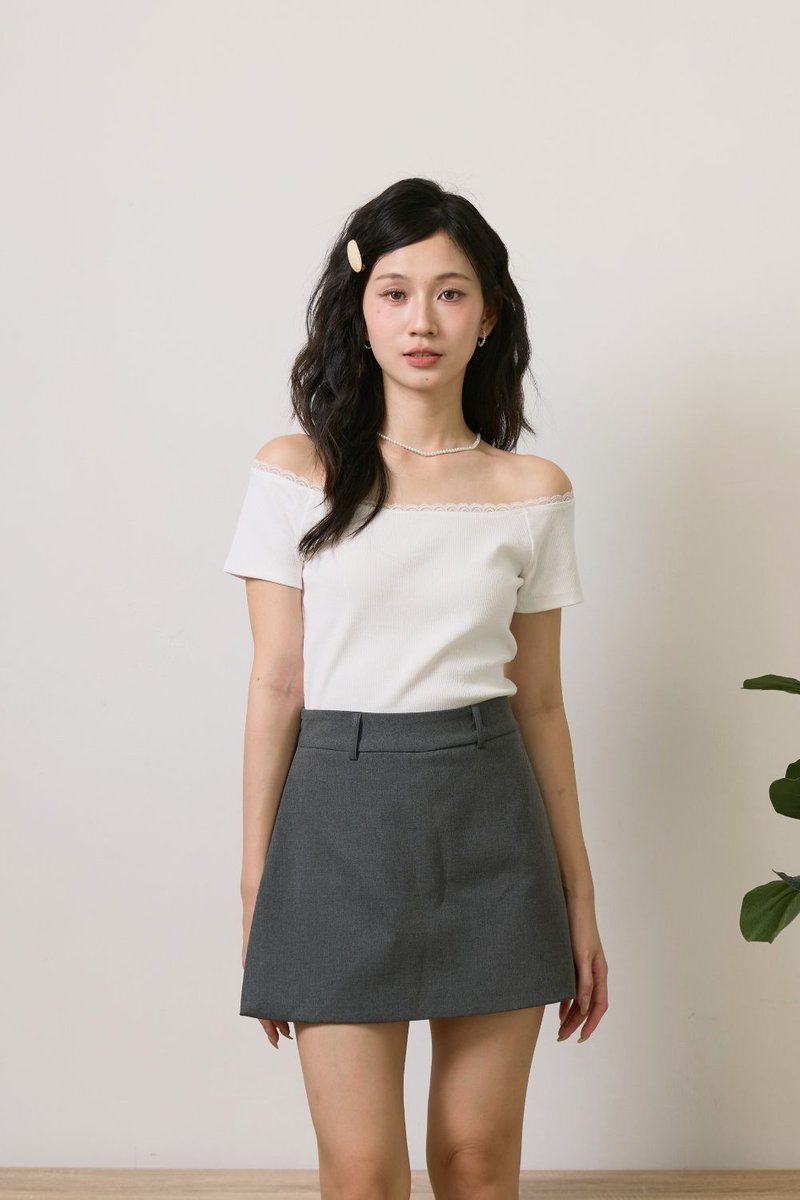 Bardot Knit Top with Lace Ivory