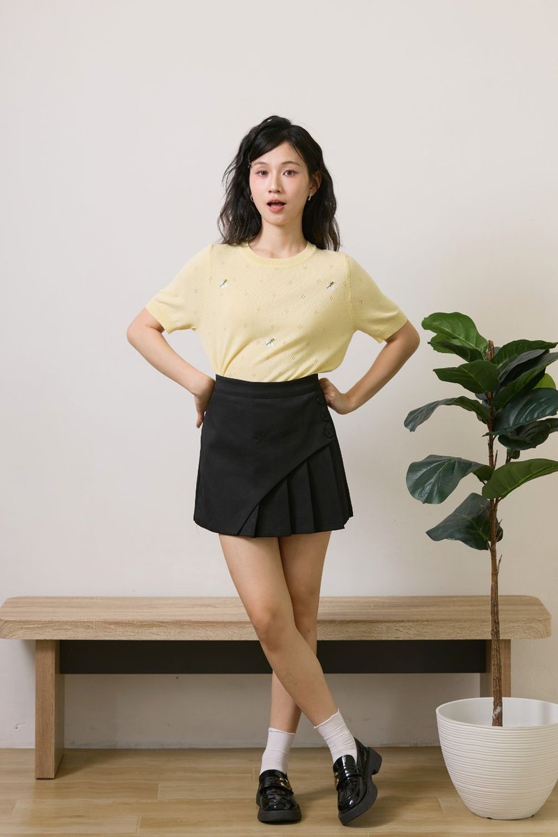 Lunette Embroidered Knit Top Mustard
