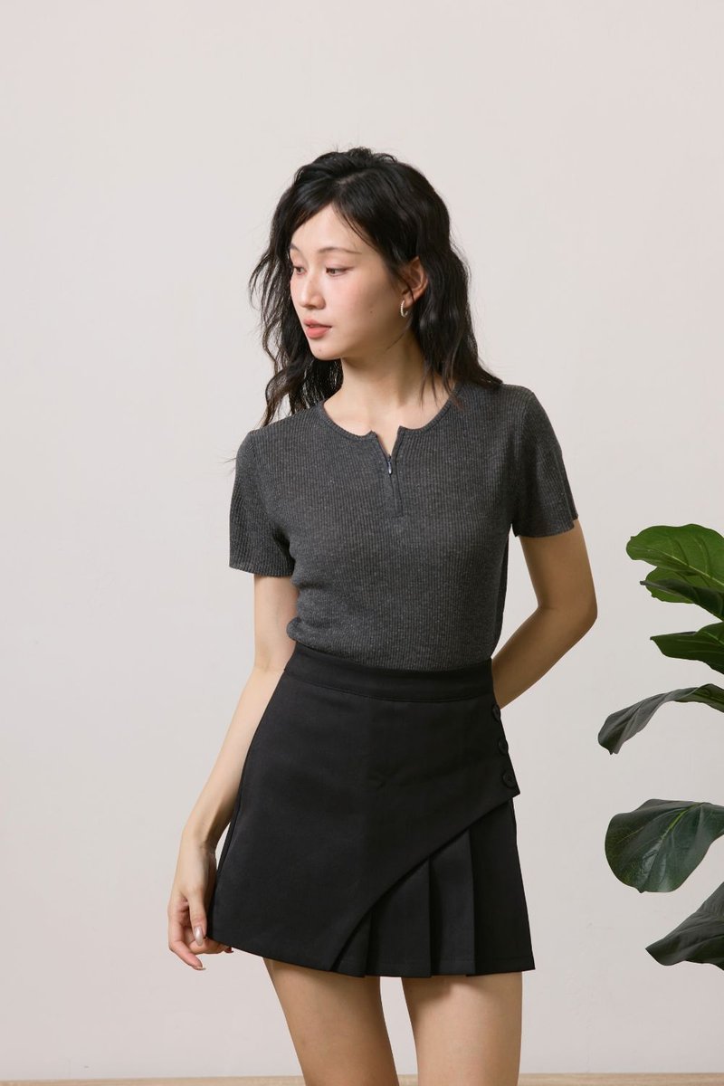 Freya Zip Knit Top Black