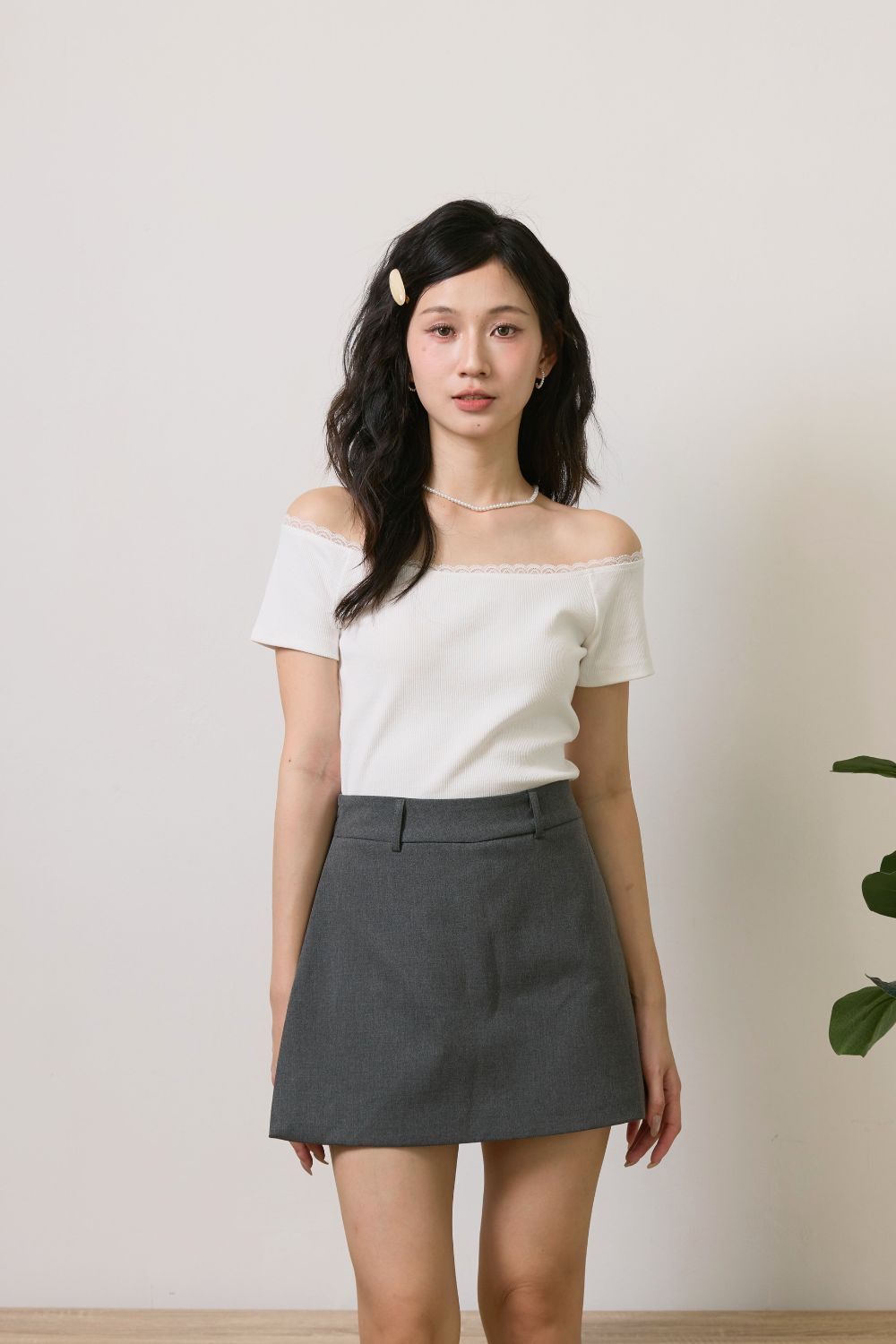 Bardot Knit Top with Lace Ivory