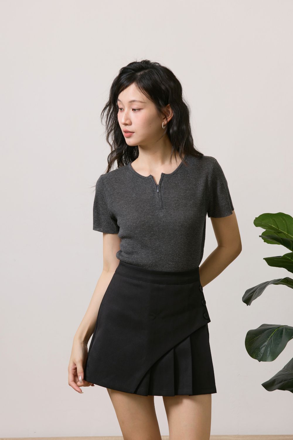 Freya Zip Knit Top Black