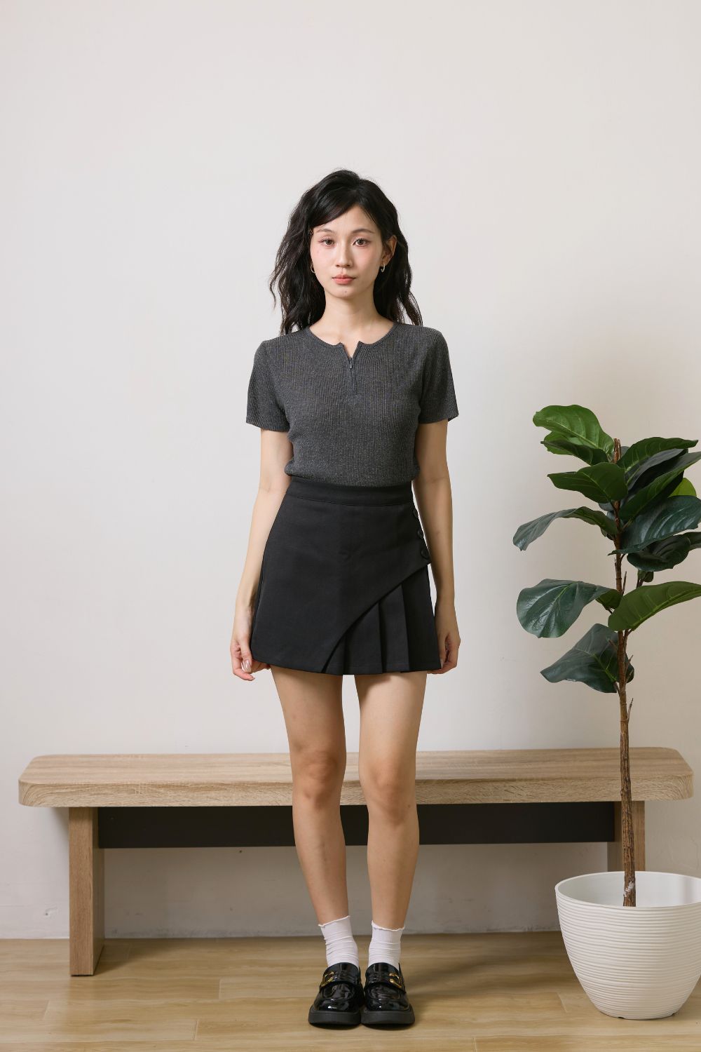 Freya Zip Knit Top Black