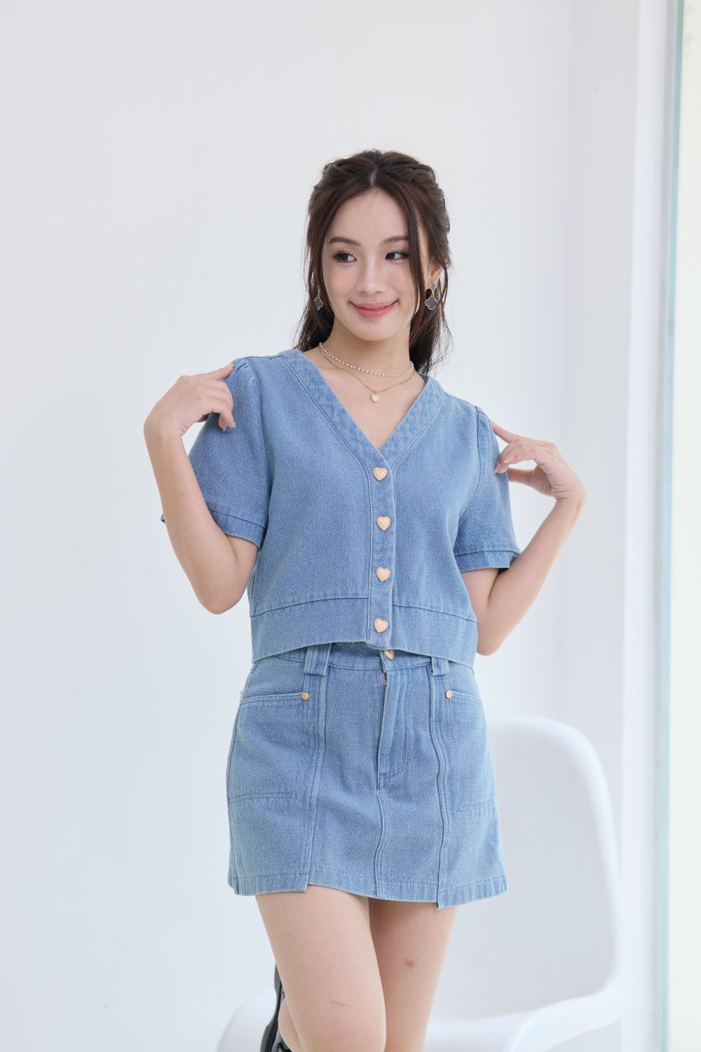 Adelaide Textured Denim Top Dark Wash